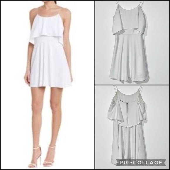 Alice + Olivia White Silk Blend Crepe Flounce Ruffle Popover Bodice Mini Dress - Picture 4 of 14